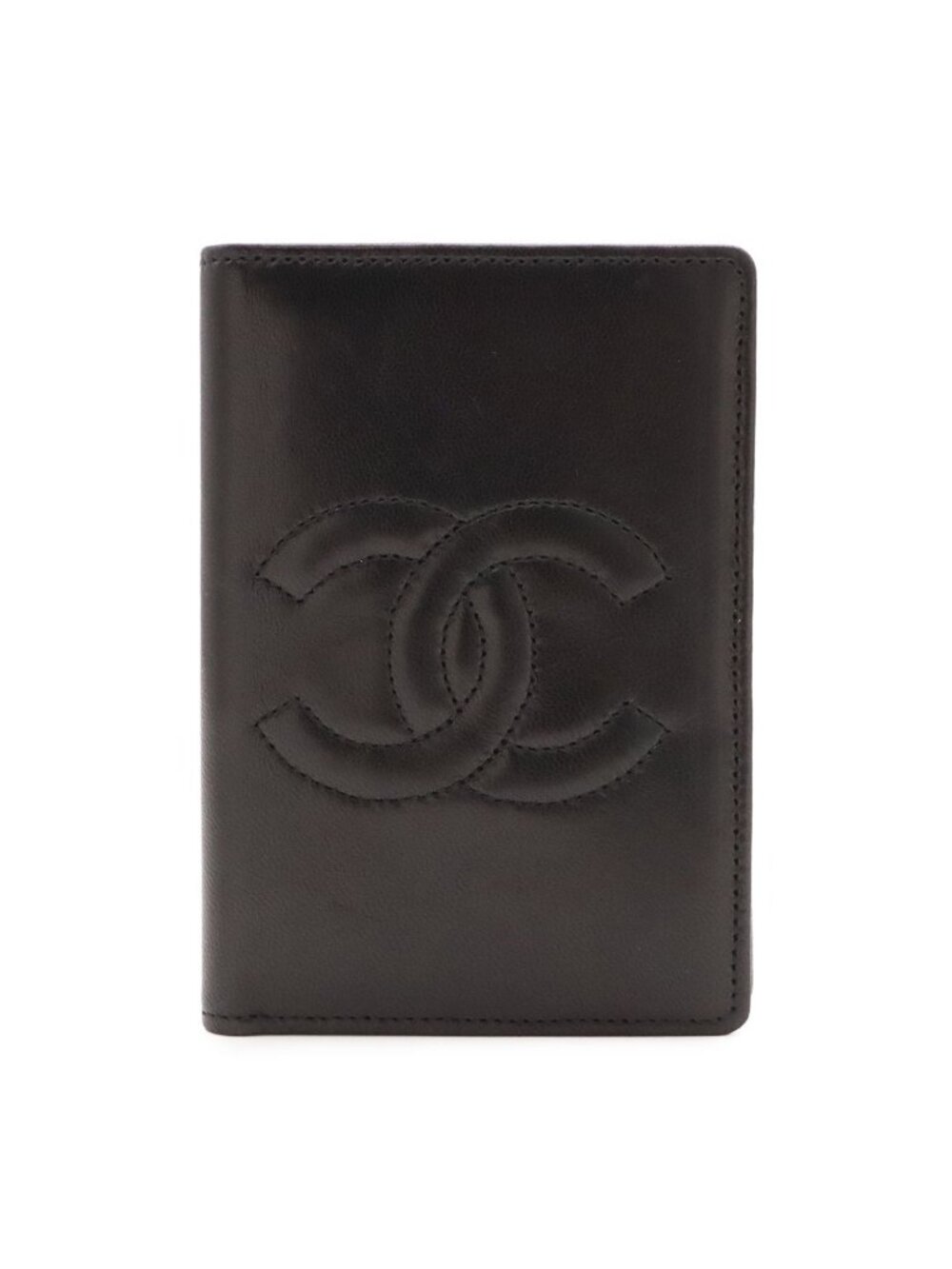 Chanel CC Logo Card Case Business Lambskin Leather Black